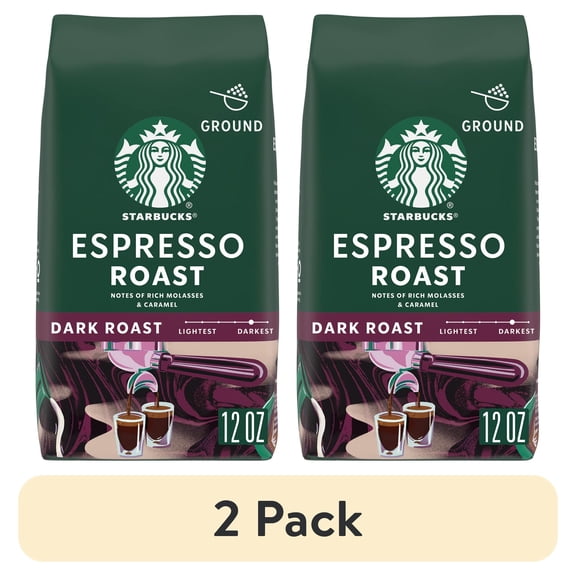 (2 pack) Starbucks Espresso Roast, Ground Coffee, Dark Roast Hot or Iced Coffee, 12 oz