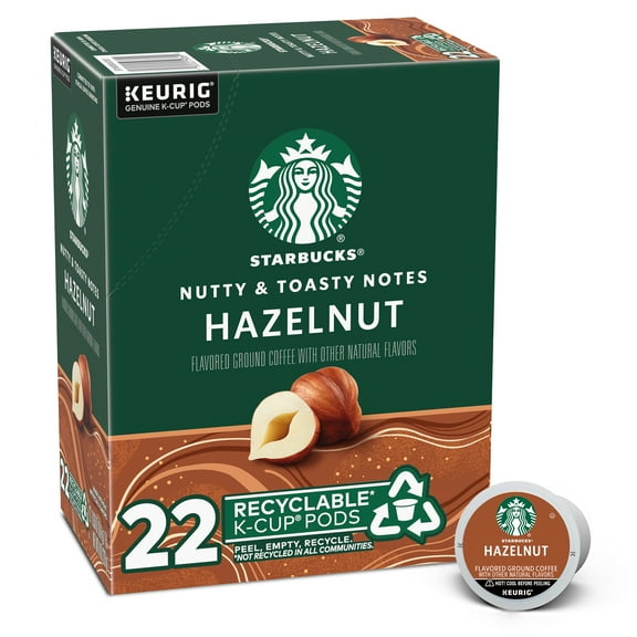 (2 pack) Starbucks Hazelnut, Light Roast K Cup Single Serve Coffee Pods, 22 Count