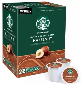 (2 pack) Starbucks Hazelnut, Hot or Iced Coffee, Flavored K-Cup Coffee Pods, 22 Count​