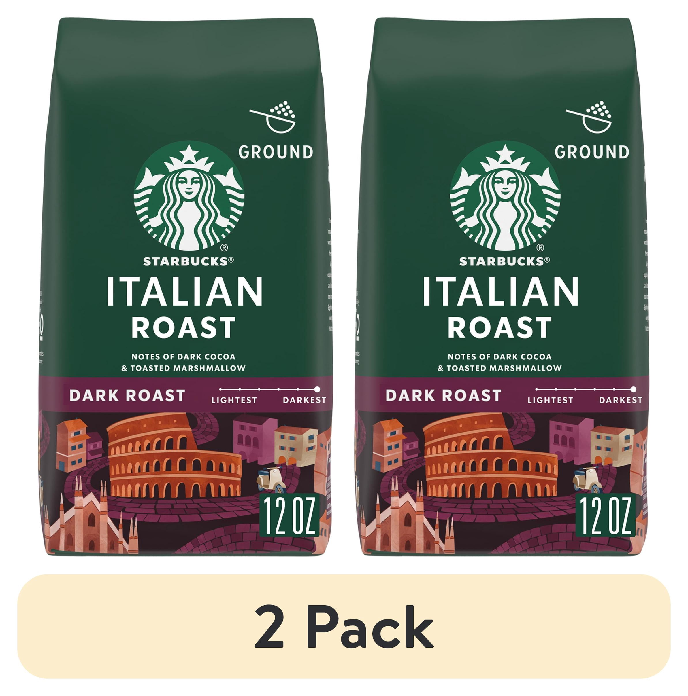 (2 pack) Starbucks Italian Roast, Ground Coffee, Dark Roast Hot or Iced Coffee, 12 oz