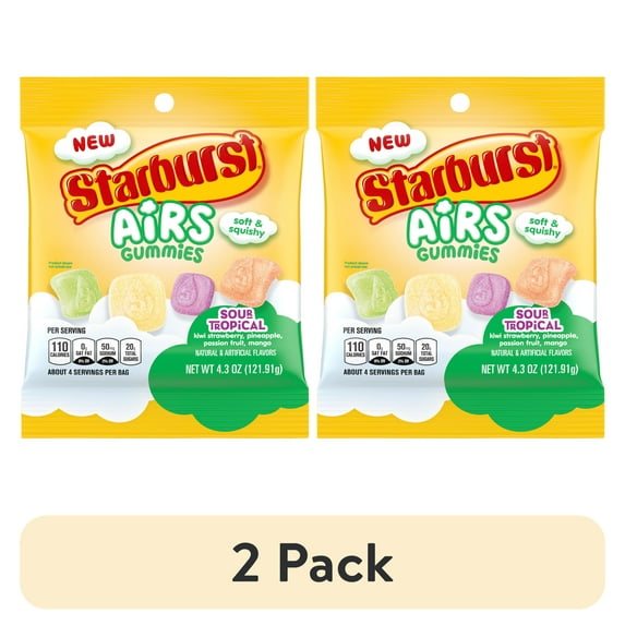(2 pack) Starburst Airs Tropical Sour Gummy Candy - 4.3 oz Bag