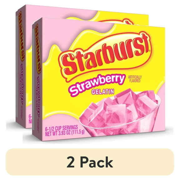 (2 pack) Starburst All Pink Strawberry Gelatin Dessert Mix, Fat-free, 6 Servings, 3.93 oz Cardboard Box