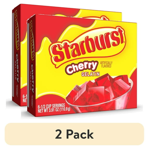 (2 pack) Starburst Cherry Gelatin Mix, 6 Servings, 3.91 oz Cardboard Box