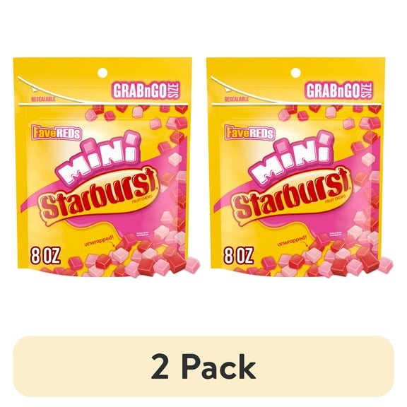 (2 pack) Starburst Favereds Minis Fruit Chewy Candy Grab N Go, 8 oz Bag