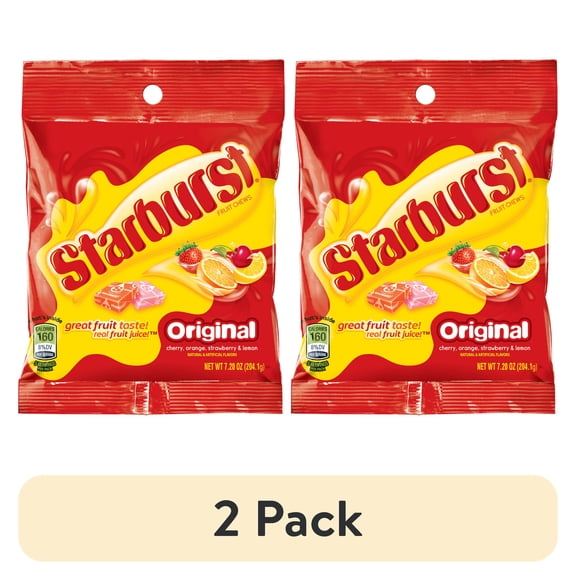 (2 pack) Starburst Fruit Chews Original Cherry, Orange, Strawberry & Lemon Gummy's, 7.20oz, Plastic Bag