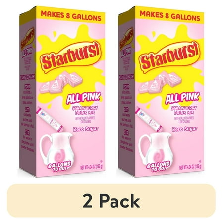 (2 pack) Starburst Zero Sugar Gallons-to-Go Powdered Drink Mix, All Pink Strawberry, 8 Count Gallon Pitcher Packets