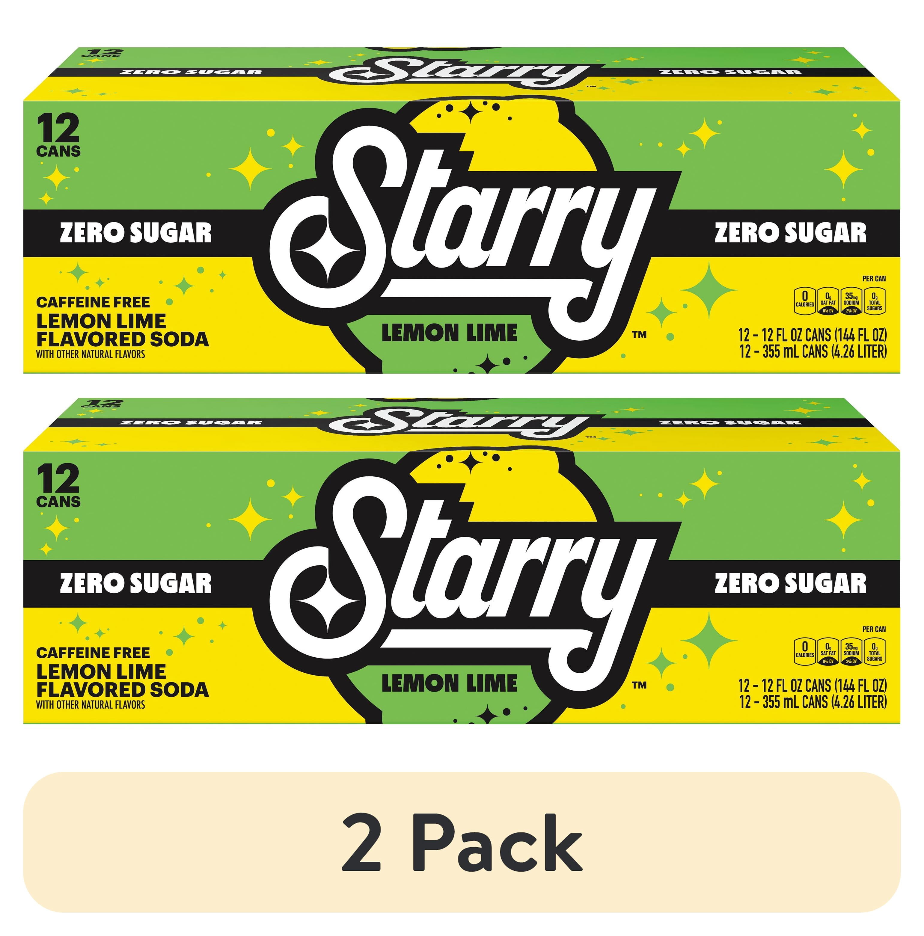 (2 pack) Starry Zero Sugar Lemon Lime Soda Pop, 12 fl oz, 12 Pack Cans