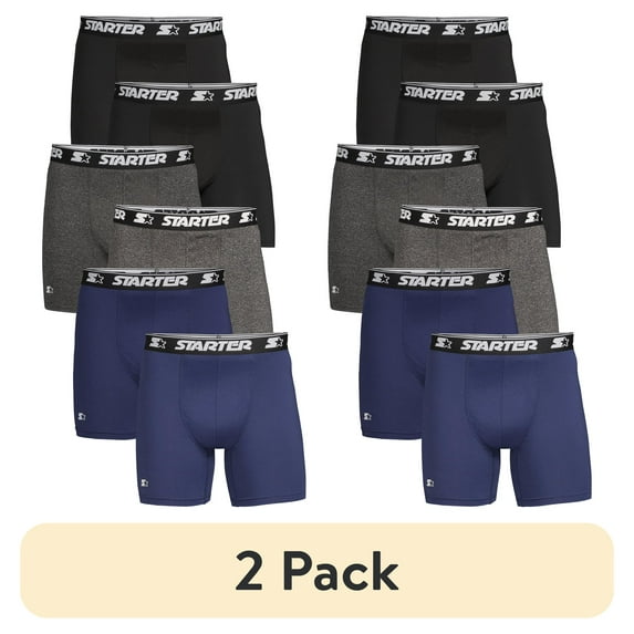 (2 pack) Starter Mens Boxer Briefs Active Performance Breathable Underwear for Men, 6-Pack