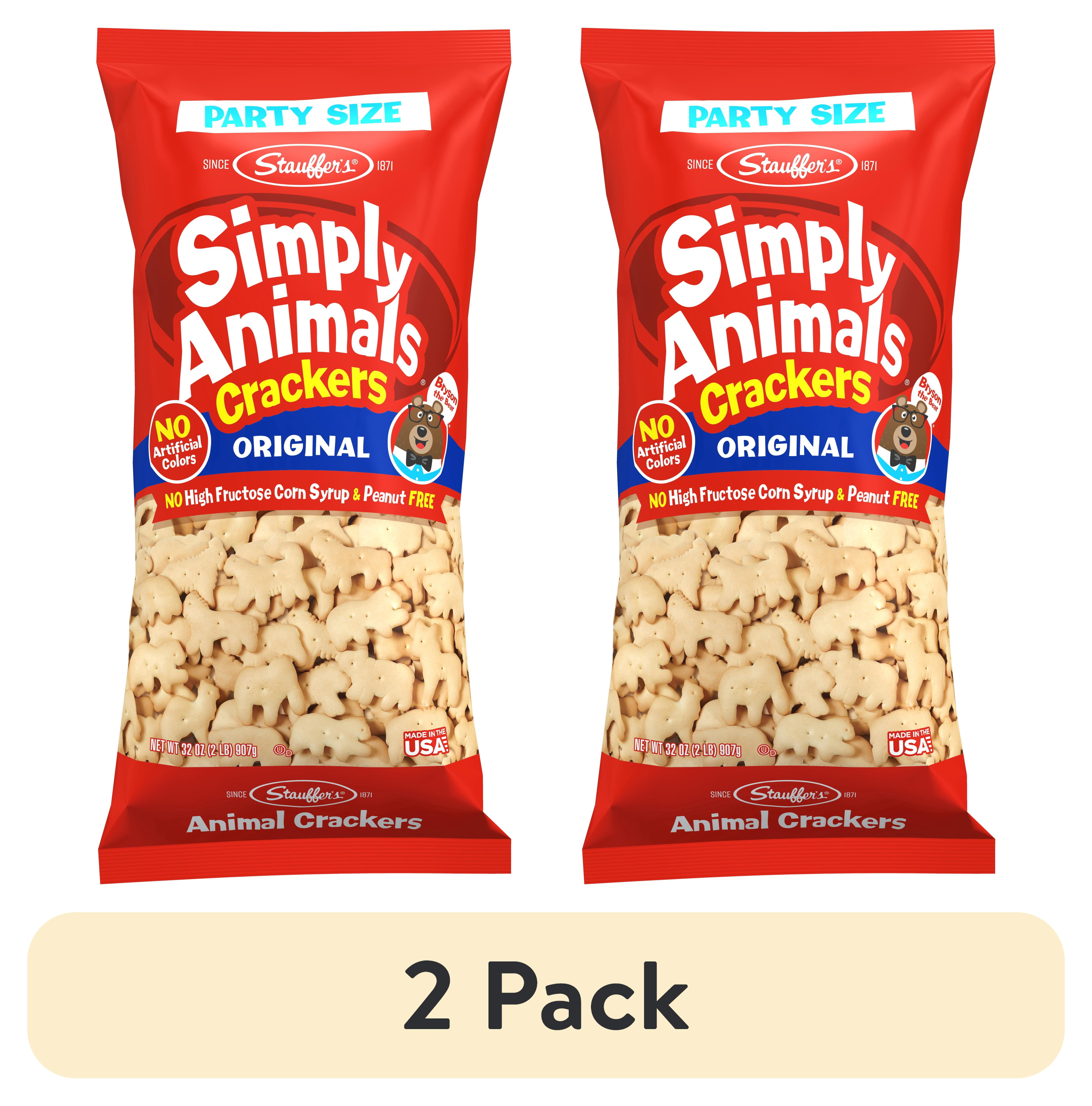 (2 pack) Stauffer's Simply Animals Original Animal Crackers, Fun Kid Snacks, 32oz Party Size Bag