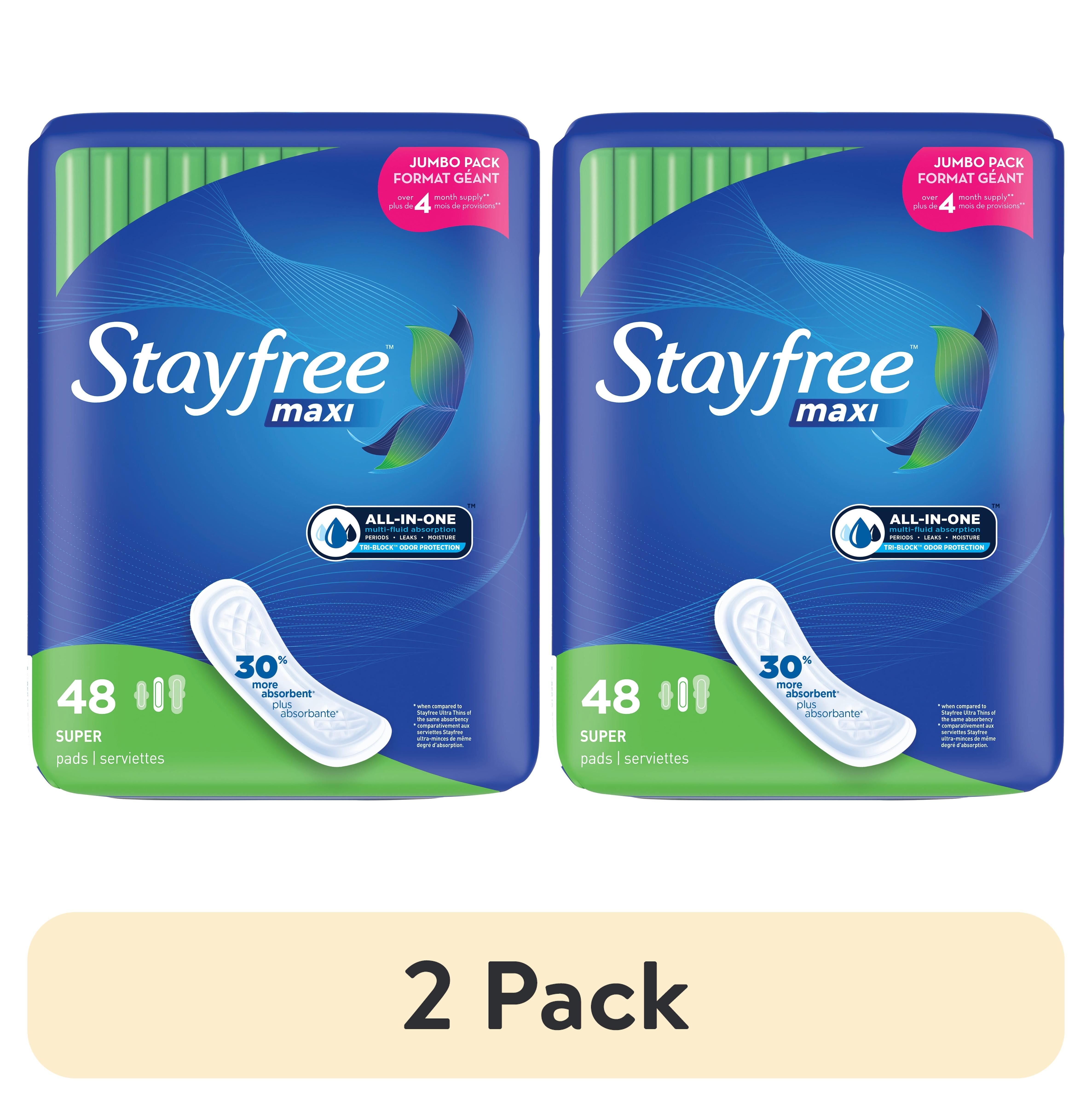(2 pack) Stayfree Maxi Pads (without Wings), Unscented, Super, 48 ct