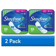 2 pack Stayfree Maxi Super Pads Wingless, Absorbs 30% More, Multi-Fluid Absorption, Comfortably Dry for up to 8 Hours, 66 Ct