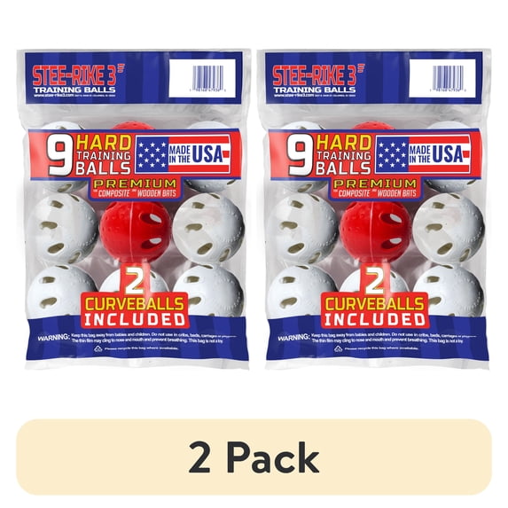 (2 pack) Stee-Rike 3 Hard Practice Baseballs, 9 Pack, White & Red Curve ...