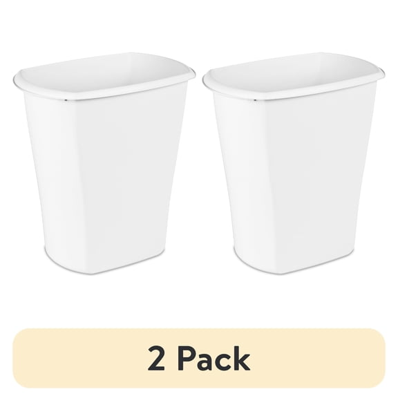 (2 pack) Sterilite Kitchen Trash Can, 10 Gallon Plastic Garbage Bin with No Lid, White
