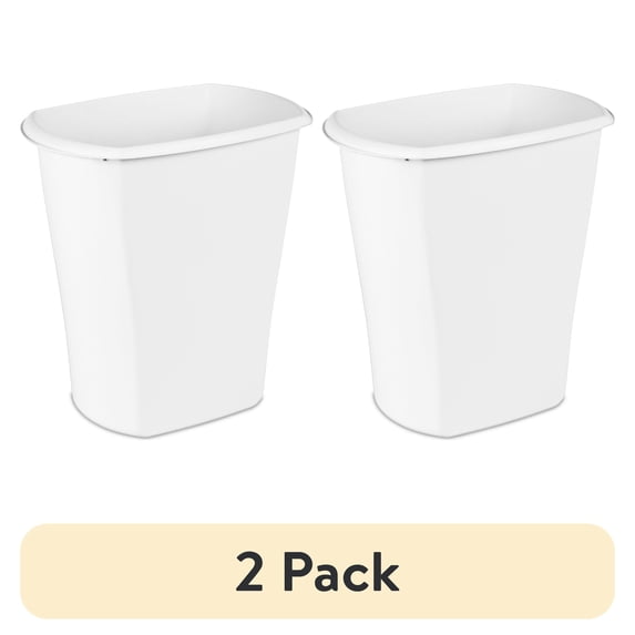 (2 pack) Sterilite Large Kitchen Trash Can, 10 Gallon Plastic Garbage Bin with No Lid, White