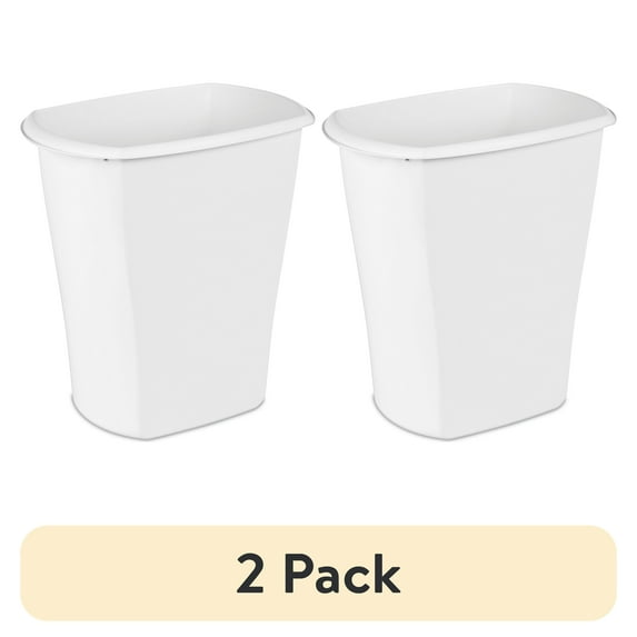 (2 pack) Sterilite Kitchen Trash Can, 10 Gallon, Plastic Rectangular Garbage Bin, White