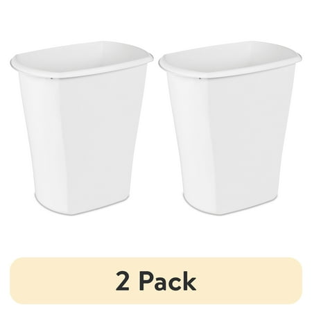 (2 pack) Sterilite Large Kitchen Trash Can, 10 Gallon Plastic Garbage Bin with No Lid, White