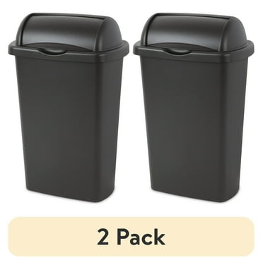 (2 pack) Sterilite 13 Gallon Roll Top Wastebasket, Large Trash Can with Easy Open Lift Lid for Kitchen, Black