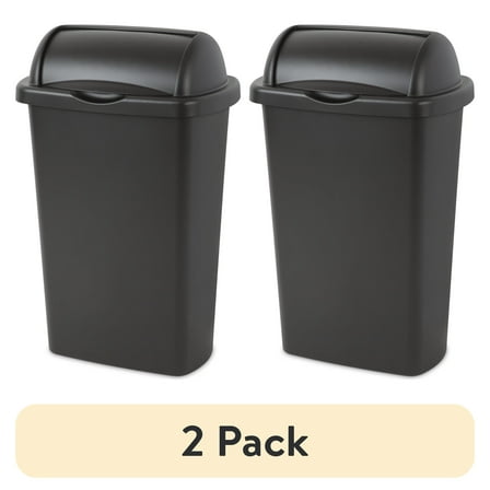 (2 pack) Sterilite Large Kitchen Trash Can, 13 Gallon Plastic Garbage Bin with Roll Top Lid, Black