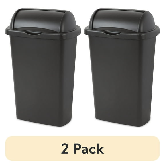 (2 pack) Sterilite Large Kitchen Trash Can, 13 Gallon Plastic Garbage Bin with Roll Top Lid, Black