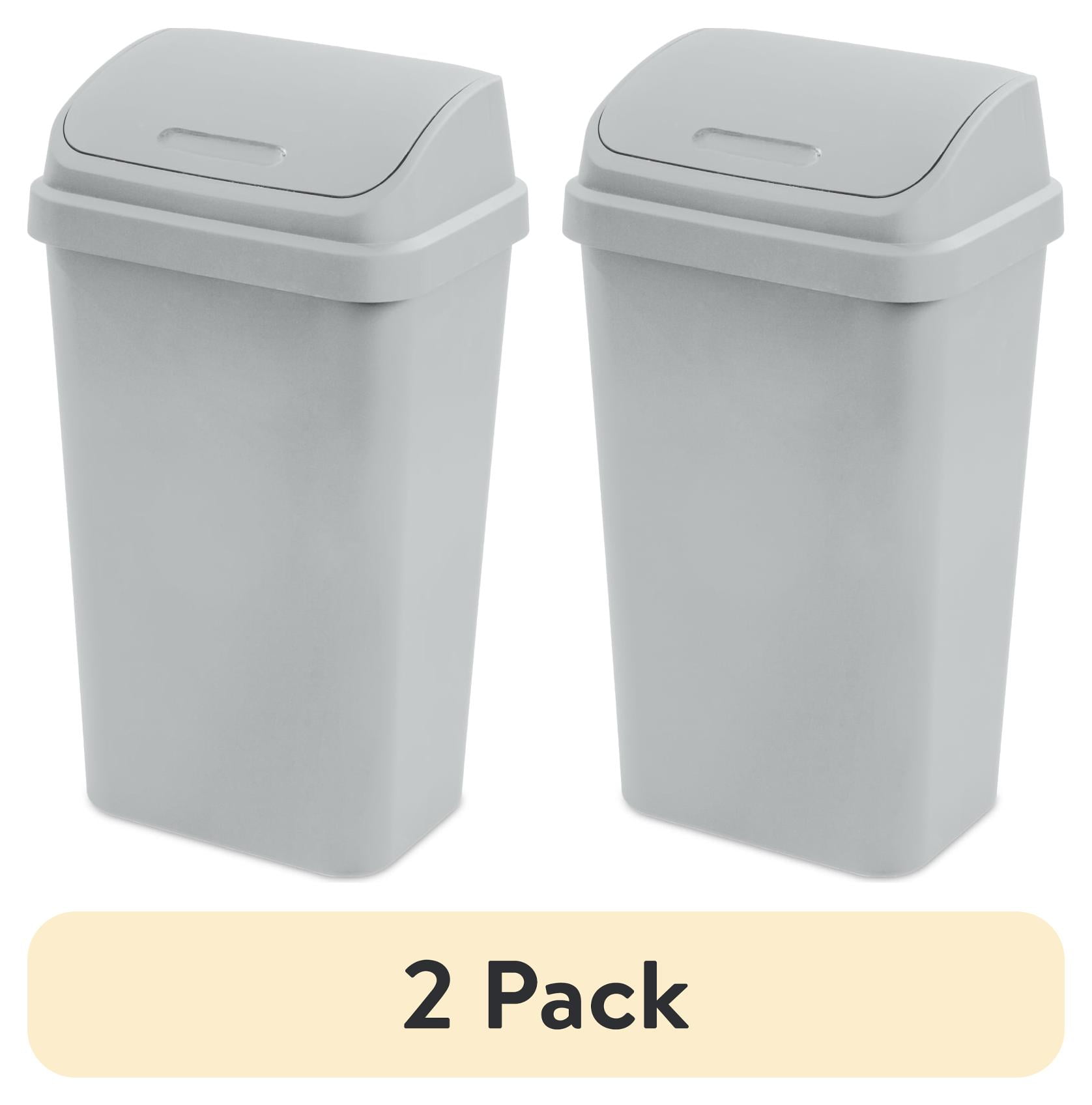(2 pack) Sterilite Kitchen Trash Can, 13 Gallon Plastic Garbage Bin with Swing Top Lid, Light Gray