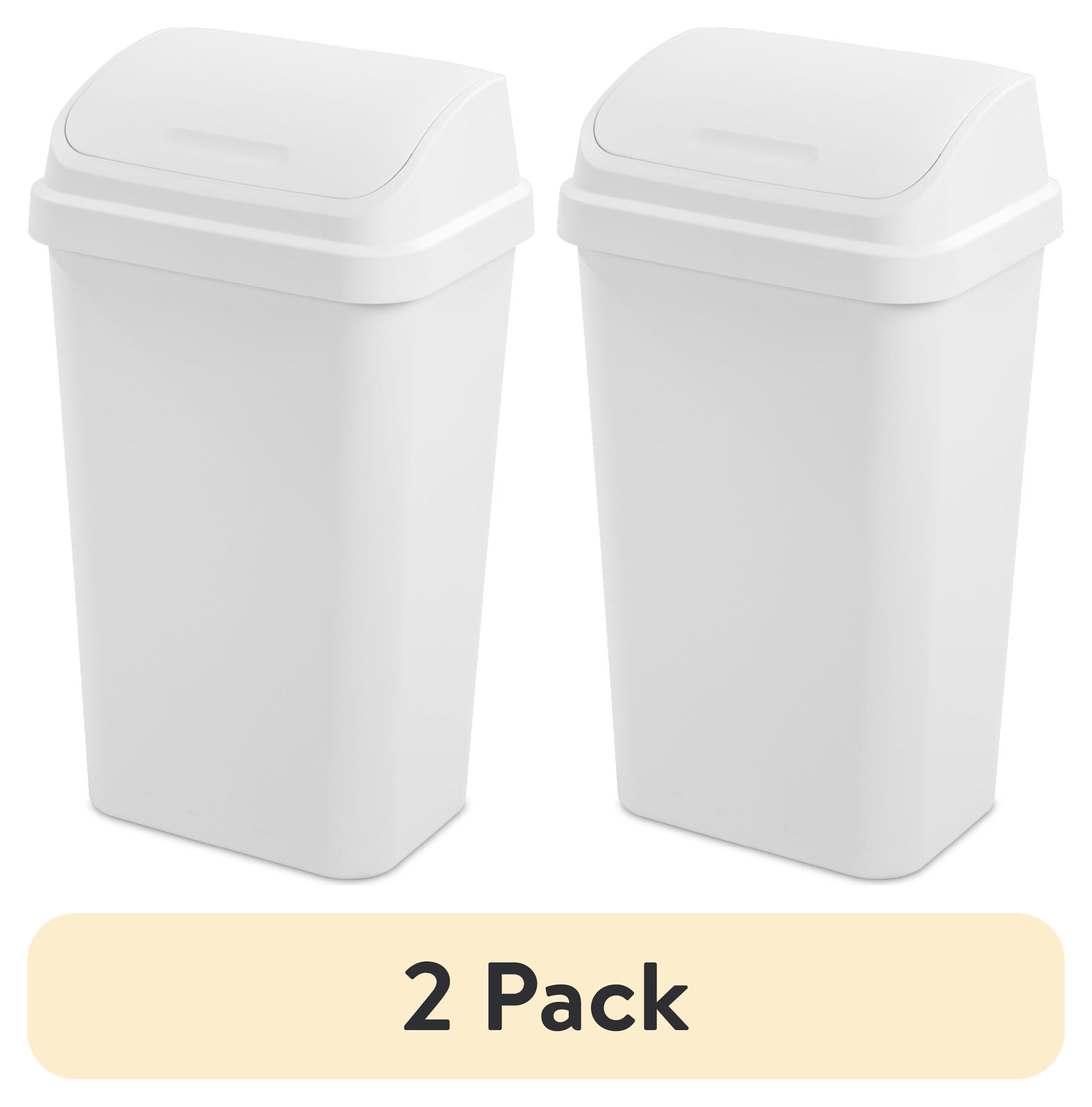 (2 pack) Sterilite Kitchen Trash Can, 13 Gallon Plastic Garbage Bin with Swing Top Lid, White