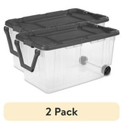 (2 pack) Sterilite 160 Quart Wheeled Stacker, Durable Clear Bin, Latch Lid and Pull Handle, Dark Gray