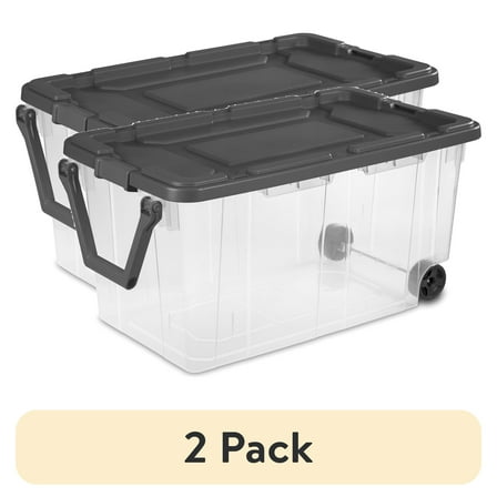 (2 pack) Sterilite Extra Large Wheeled Storage Bin, 160 Quart Durable Clear Storage Container with Latch Lid and Pull Handle, Dark Gray