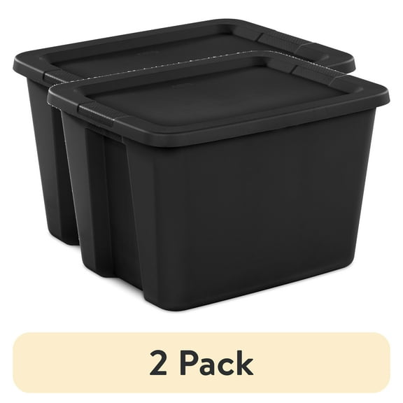 (2 pack) Sterilite Large Storage Bin, 18 Gallon Plastic Storage Container with Snap-On Lid, Black