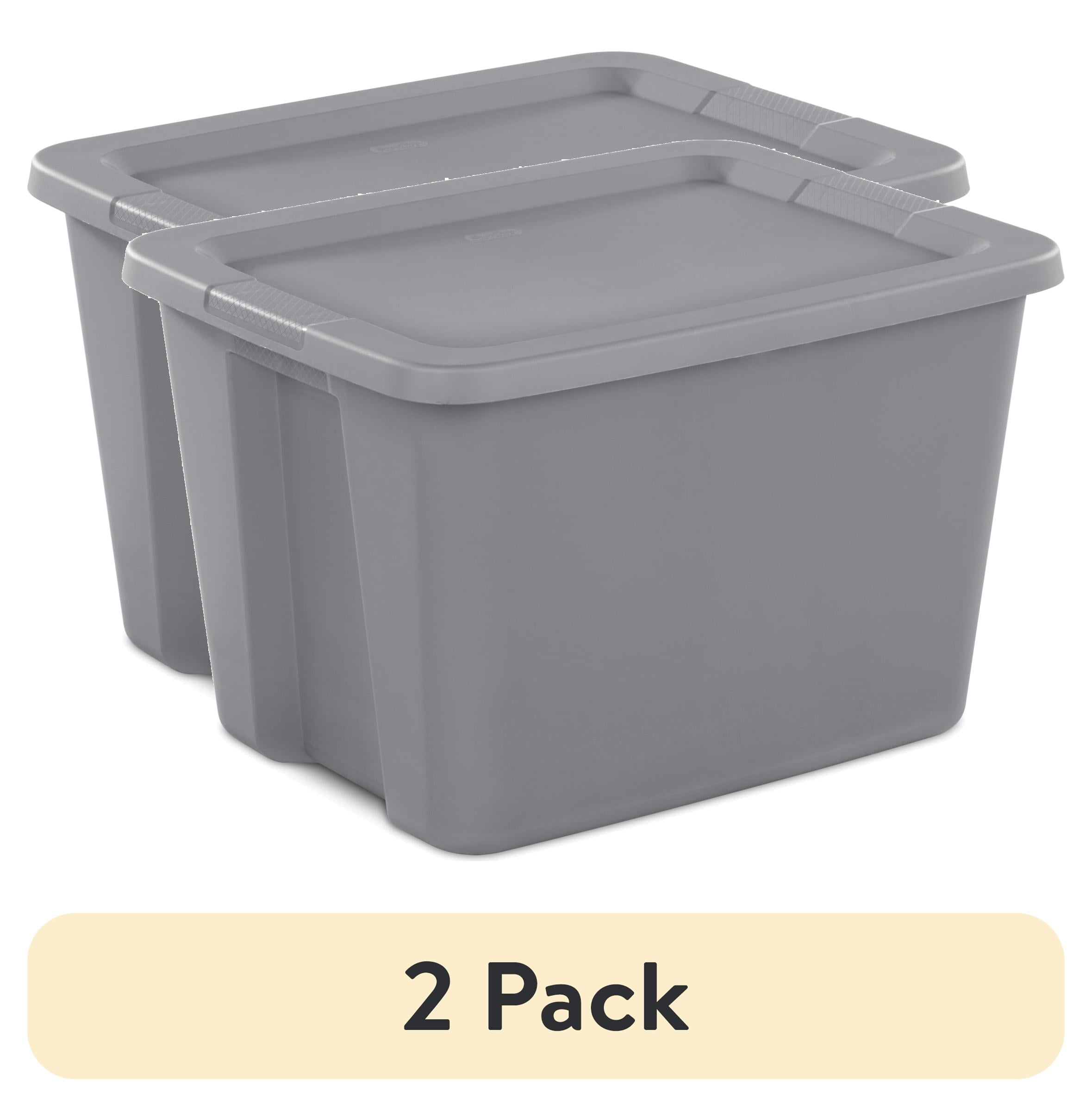 (2 pack) Sterilite Large Storage Bin, 18 Gallon Plastic Storage Container with Snap-On Lid, Gray