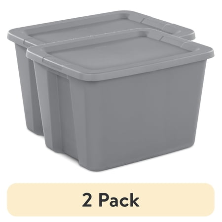 (2 pack) Sterilite 18 Gallon Large Storage Bin, Plastic Storage Container with Snap-On Lid, Gray
