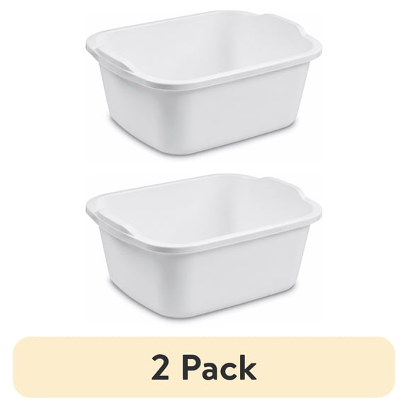 (2 pack) Sterilite 18 Qt. Dishpan, Multi-Purpose Plastic Wash Tub, Kitchen, Sink, White, Best Used for Sink-Side Organization and Drying