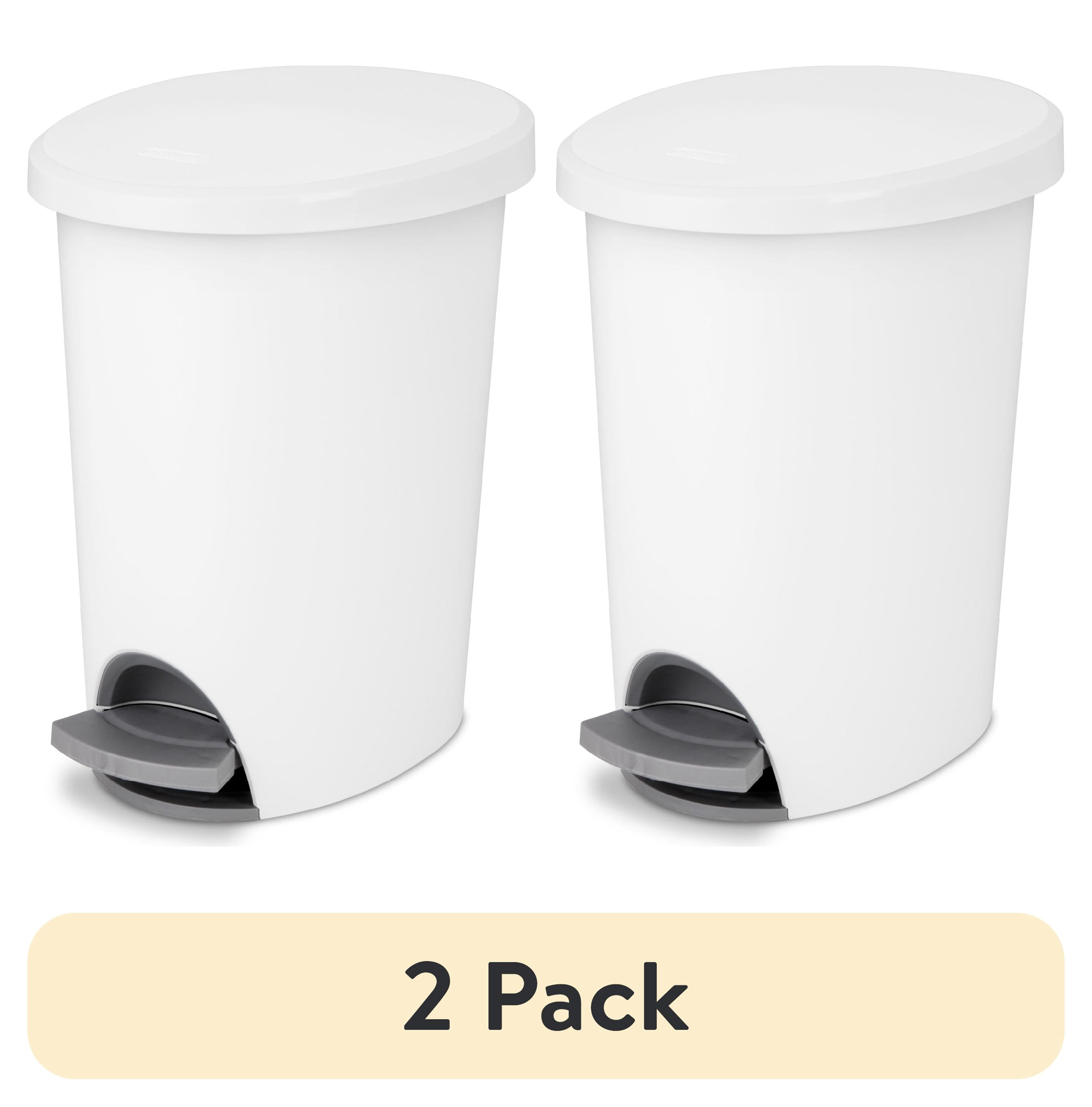(2 pack) Sterilite Small Bathroom Trash Can, 2.6 Gallon Plastic Garbage Bucket Bin with Step Lid, White
