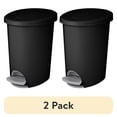 thumbnail image 1 of (2 pack) Sterilite Small Bathroom Trash Can, 2.6 Gallon Plastic Garbage Bucket Bin with Step Lid, Black, 1 of 10