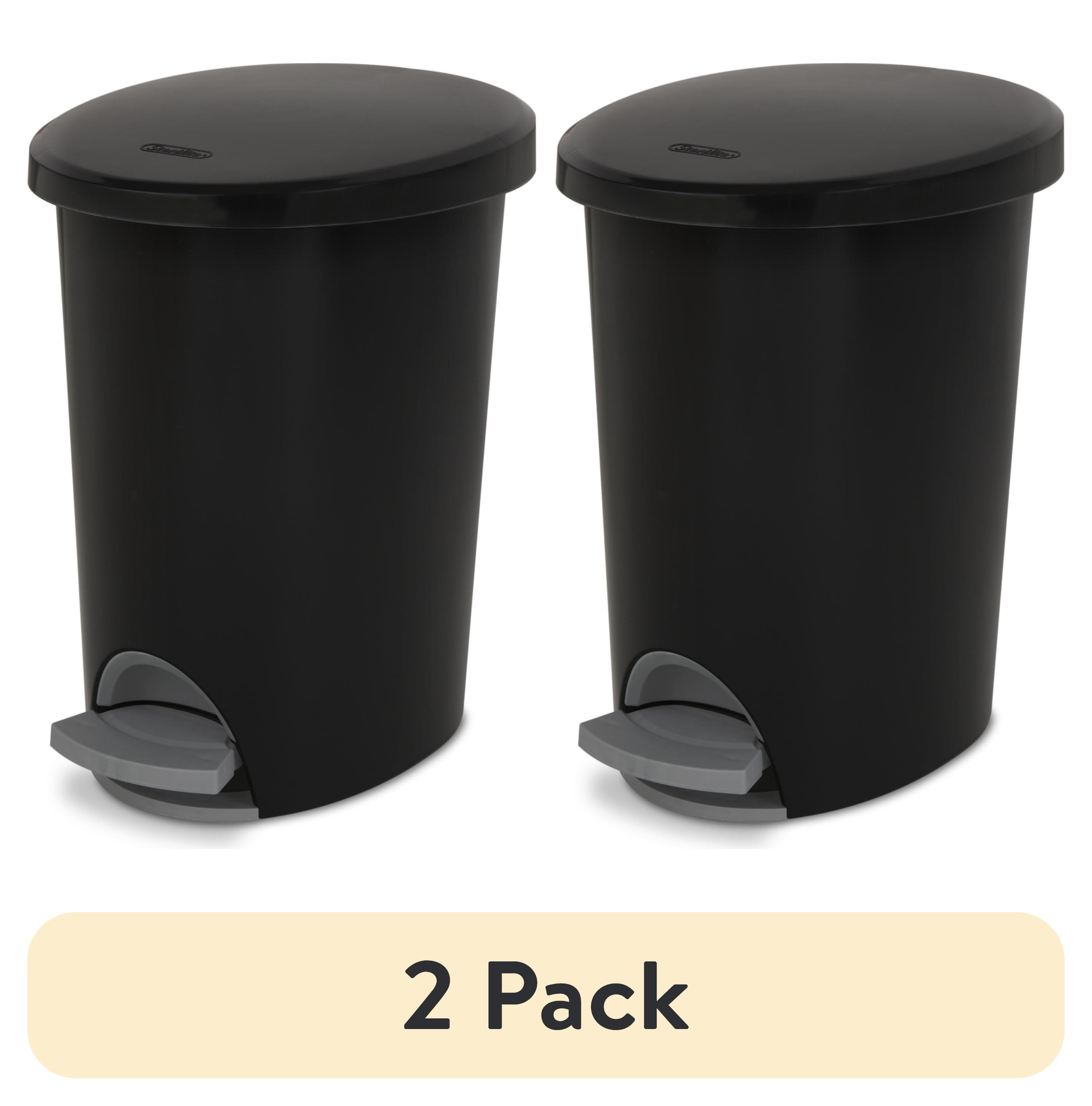 (2 pack) Sterilite Small Bathroom Trash Can, 2.6 Gallon Plastic Garbage Bucket Bin with Step Lid, Black - Walmart.com