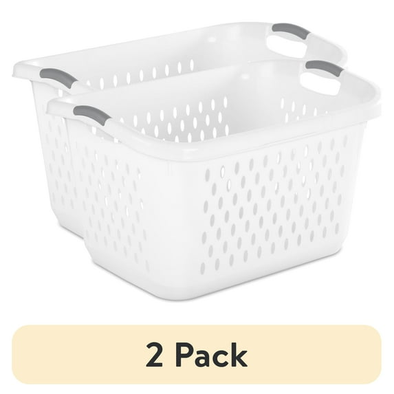 (2 pack) Sterilite Extra Large 2.7 Bushel Plastic Laundry Basket with 2 Carry Handles, White, Adult