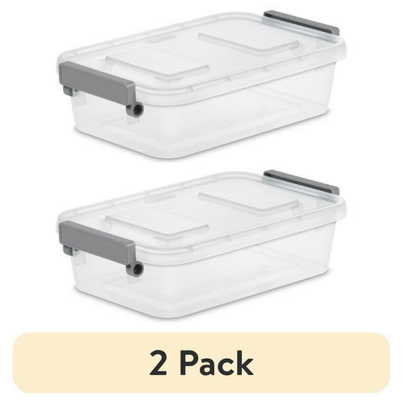 (2 pack) Sterilite Modular 2.7 Quart Small Latching Storage Bin, Clear Plastic Storage Container with Write-on ID Latches, Gray