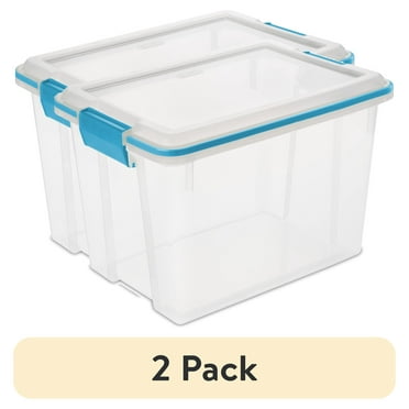 (2 pack) Sterilite Small Storage Bin, 20 Quart Clear Weather-Resistant Plastic Storage Container with Gasket and Latch Lid, Blue
