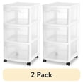 thumbnail image 1 of (2 pack) Sterilite 3 Drawer Medium Cart, Clear Plastic Storage Drawers, Wheels Included, White, 1 of 10