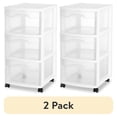 thumbnail interactive-video image 1 of (2 pack) Sterilite 3 Drawer Medium Cart, Clear Plastic Storage Drawers, Wheels Included, White, 1 of 11