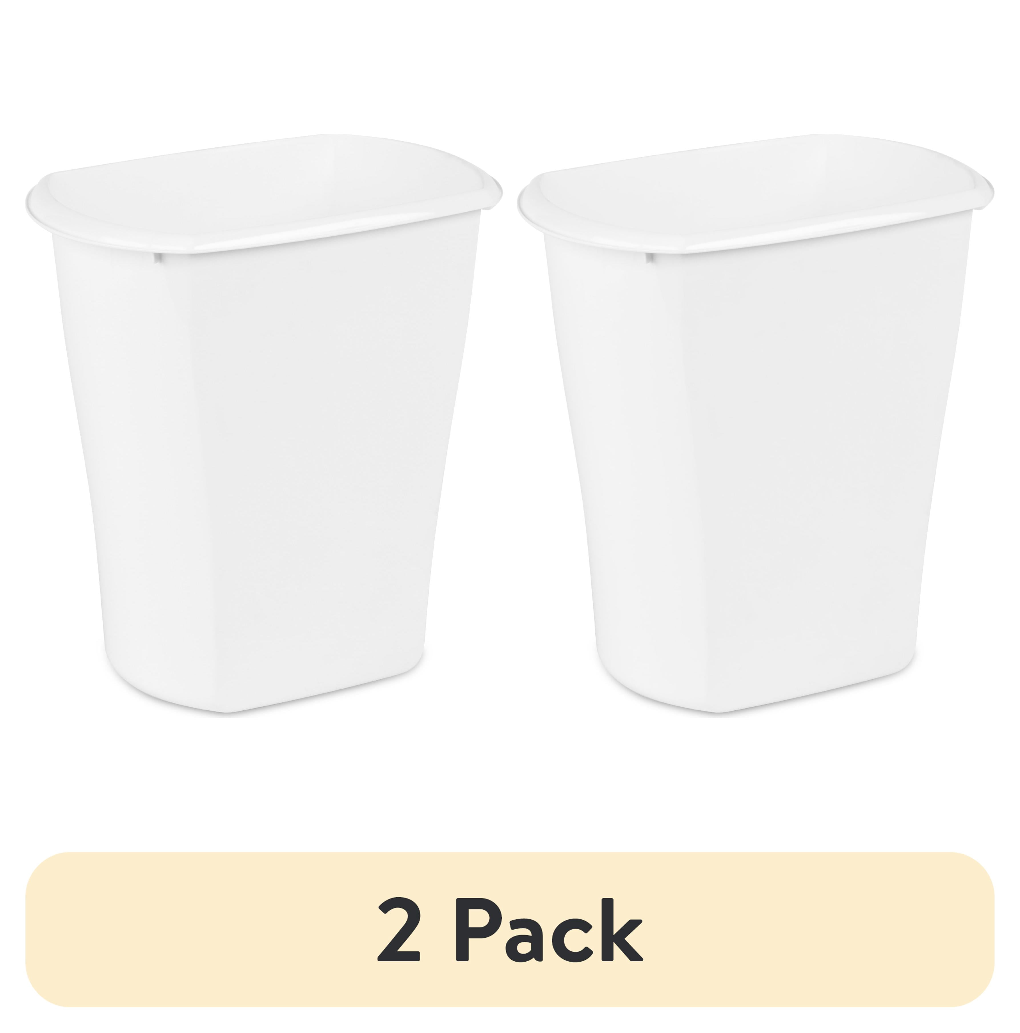 (2 pack) Sterilite Small Bathroom Trash Can, 3 Gallon Plastic Garbage Bucket Bin with No Lid, White