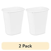 (2 pack) Sterilite Small Bathroom Trash Can, 3 Gallon Plastic Garbage Bucket Bin with No Lid, White