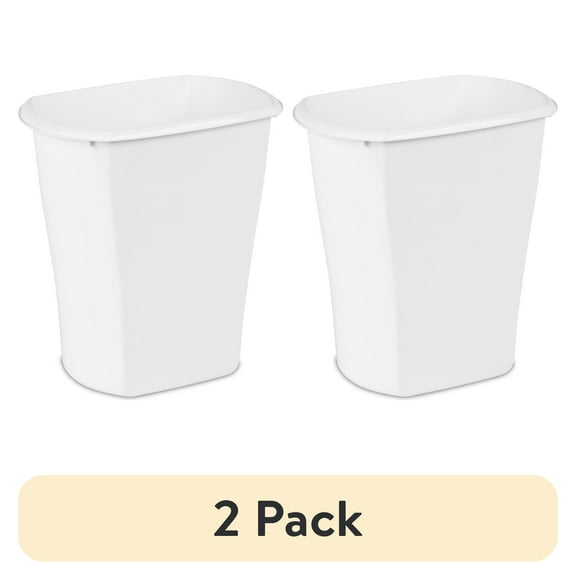 (2 pack) Sterilite Bathroom Trash Can, 3 Gallon Small Plastic Garbage Bucket Bin with No Lid, White