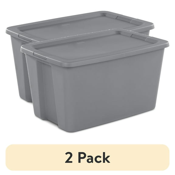 (2 pack) Sterilite Extra Large Storage Bin, 30 Gallon Durable Plastic Storage Tote with Snap-On Lid , Gray