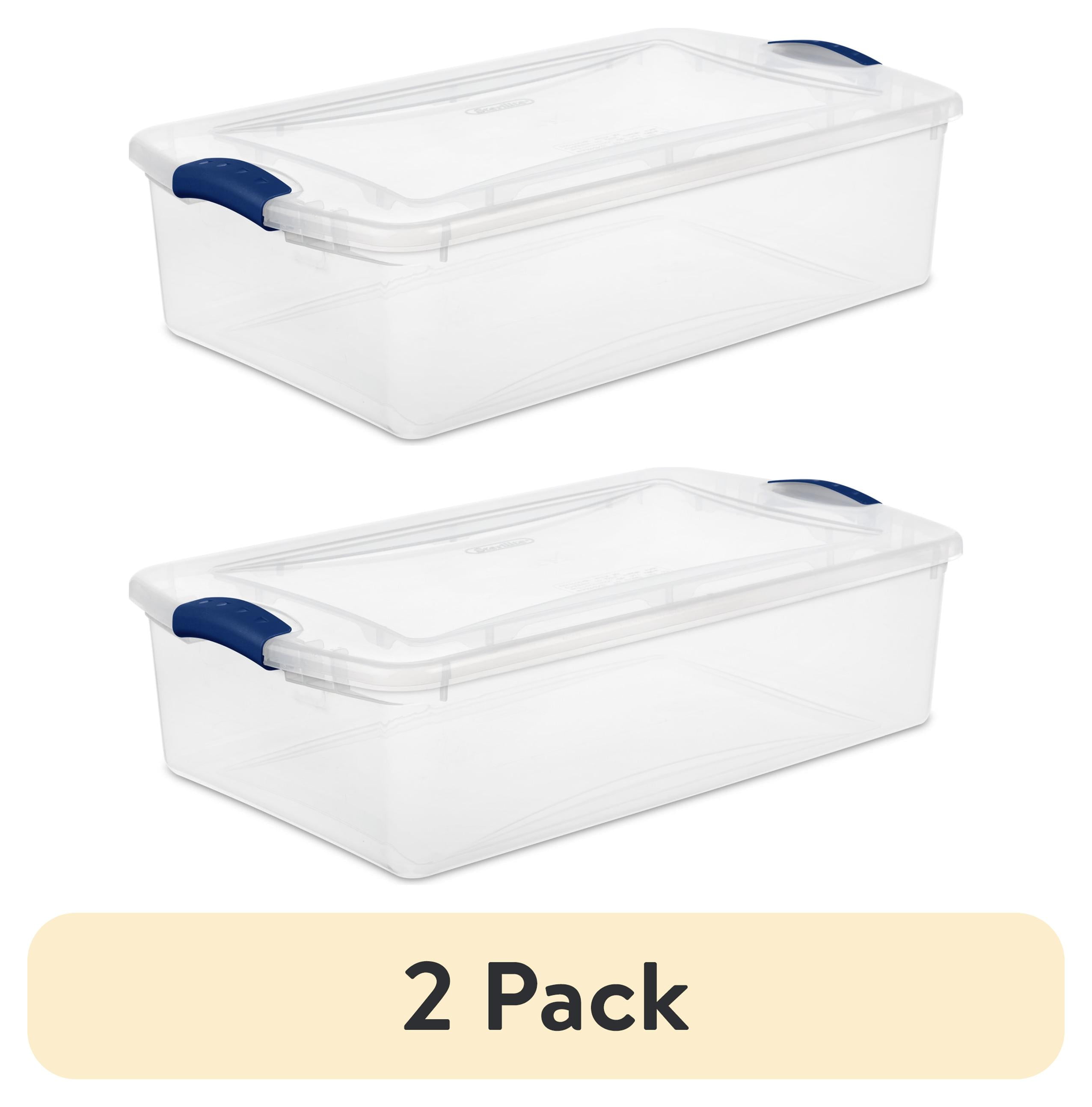 (2 pack) Sterilite 32 Quart Latch Box, Clear Plastic Storage Bin with Lid, Blue Latch