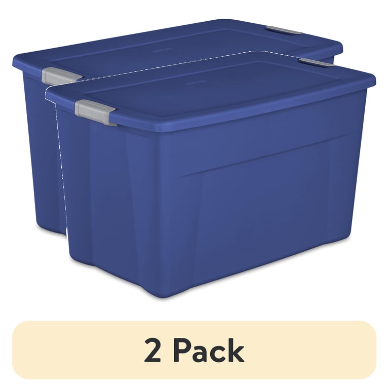 2 pack) Sterilite 35 Gallon Latch Tote Plastic, Stadium Blue