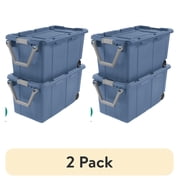 2 pack Sterilite 40 Gal XL Wheeled Industrial Plastic Storage Bin, Latch Lid and Pull Handle, Blue, 2 Pack
