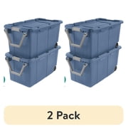 2 pack Sterilite Extra-Large Wheeled Industrial Storage Bin, 40 Gallon Durable Plastic Storage Tote with Latching Lid and Pull Handle, Blue, 2 Pack
