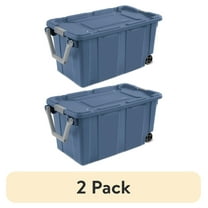 (2 pack) Sterilite Extra Large Wheeled Industrial Storage Bin, 40 Gallon Rugged Plastic Storage Tote with Latch Lid and Pull Handle, Blue, 2 Pack