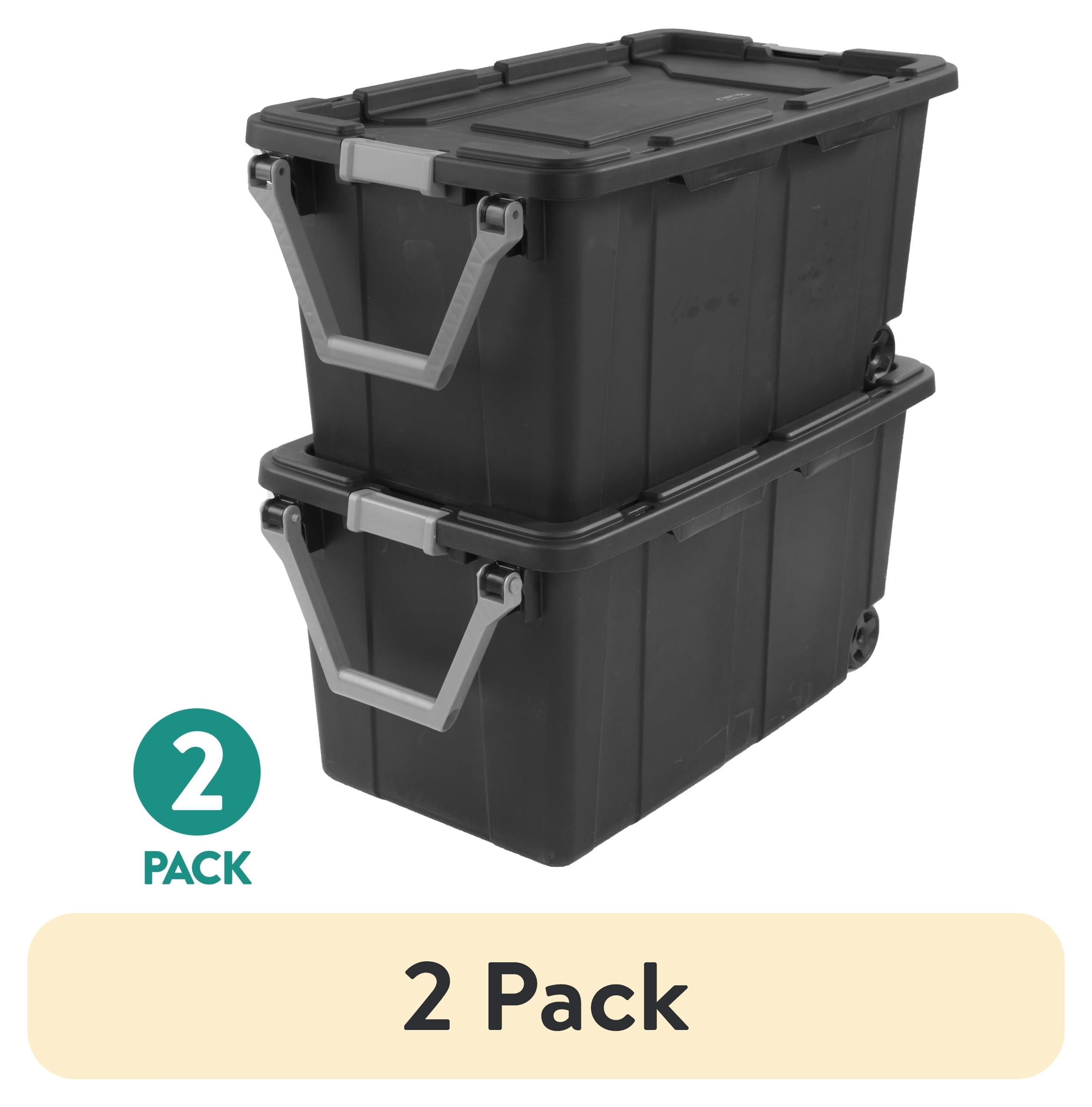 (2 pack) Sterilite Extra-Large Wheeled Industrial Storage Bin, 40 Gallon Durable Plastic Storage Tote with Latching Lid and Pull Handle, Dark Gray, 2 Pack