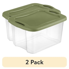 (2 pack) Sterilite EZ Carry 40 Quart Medium Storage Bin, Clear Plastic Storage Container with Full-Grip Handles, Green